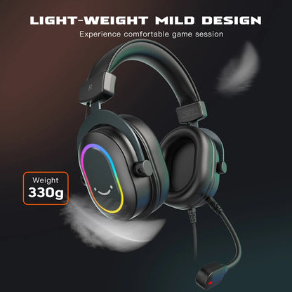 FIFINE RGB Gaming Headset with Mic – 7.1 Surround Sound Over-Ear Wired Headphones for PC, PS4 & PS5 with 3 EQ Modes
