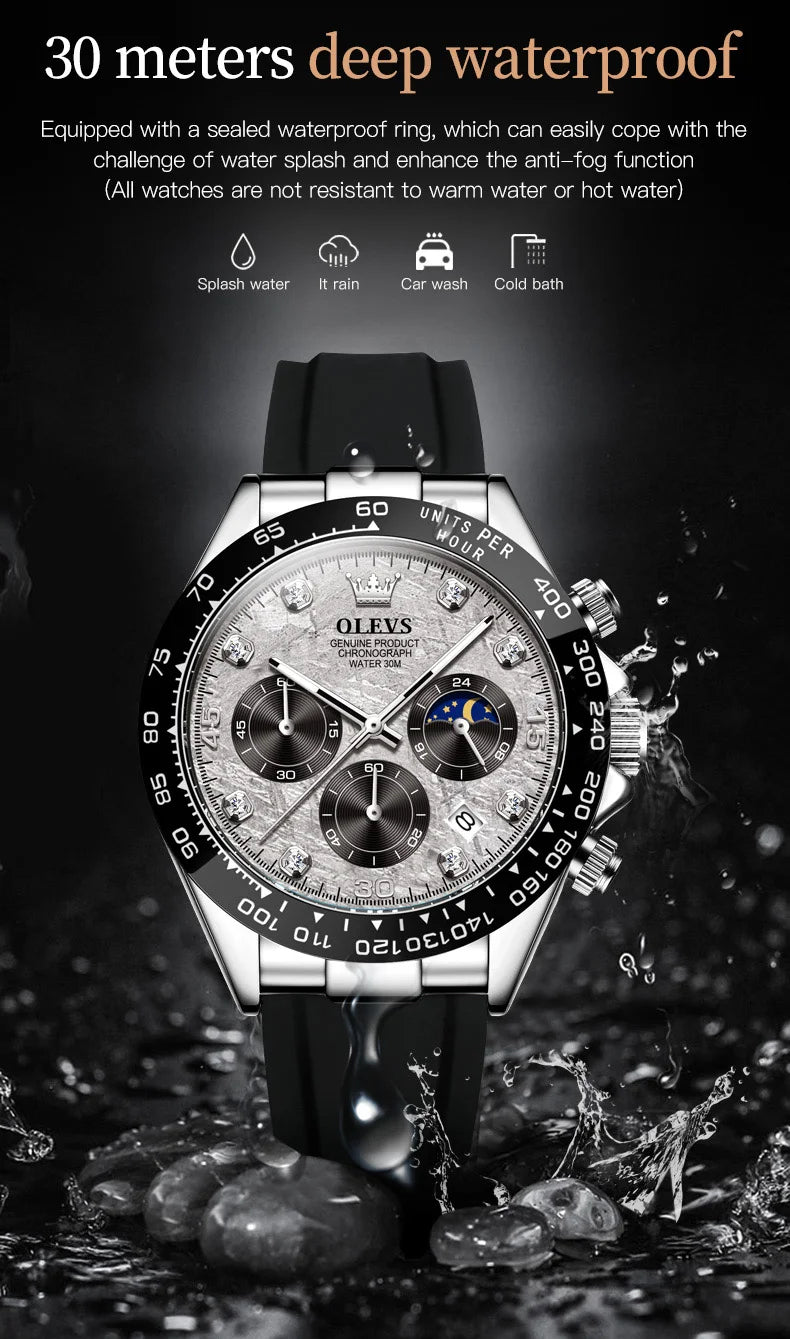 OLEVS Luxury Brand Quartz Watch for Men Waterproof Luminous Moon Phase Hour Men's Watch Chronograph Sport Wristwatch Moonswatch