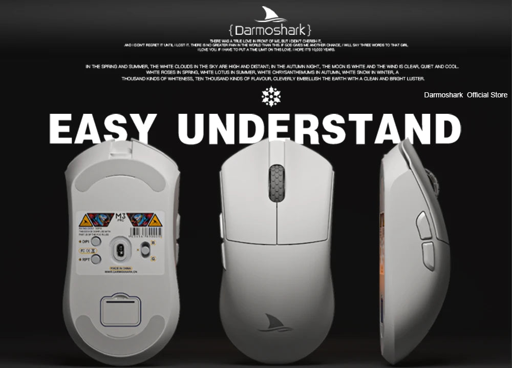 Darmoshark M3Pro Gaming-Maus 2.4G BT kabellos Tri-Mode PAW3395 Sensor N52840 26000DPI für große Hände mit Makro-Treiber – Maus für Gaming