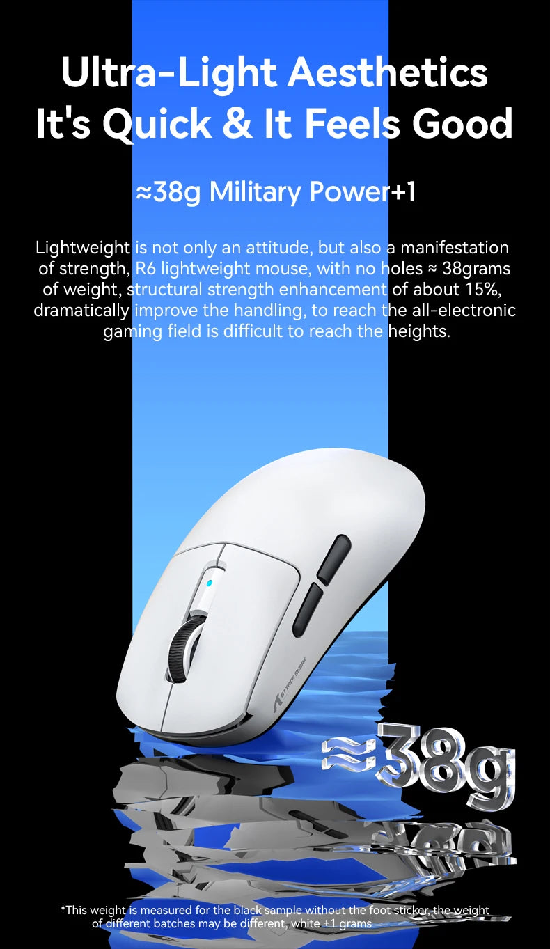ATTACK SHARK R6 PAW3950MAX Wireless Gaming Mouse, 39g Ultralight, 8KHz Polling Rate, 42,000 DPI, Tri-Mode Bluetooth & 2.4G Gaming Mouse