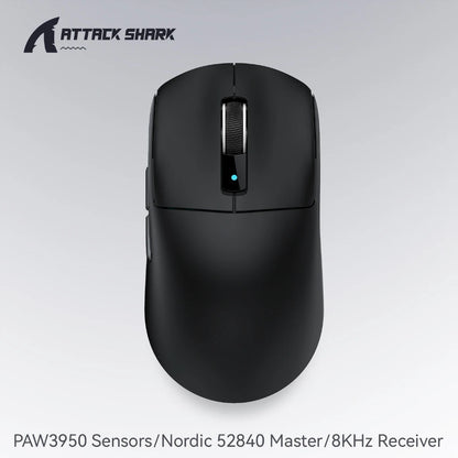 Rato Gaming Attack Shark R6 38g ultraleve, sem fios com taxa de retorno PAW3950 8K, Nordic 52840, 24000DPI, tri-modo