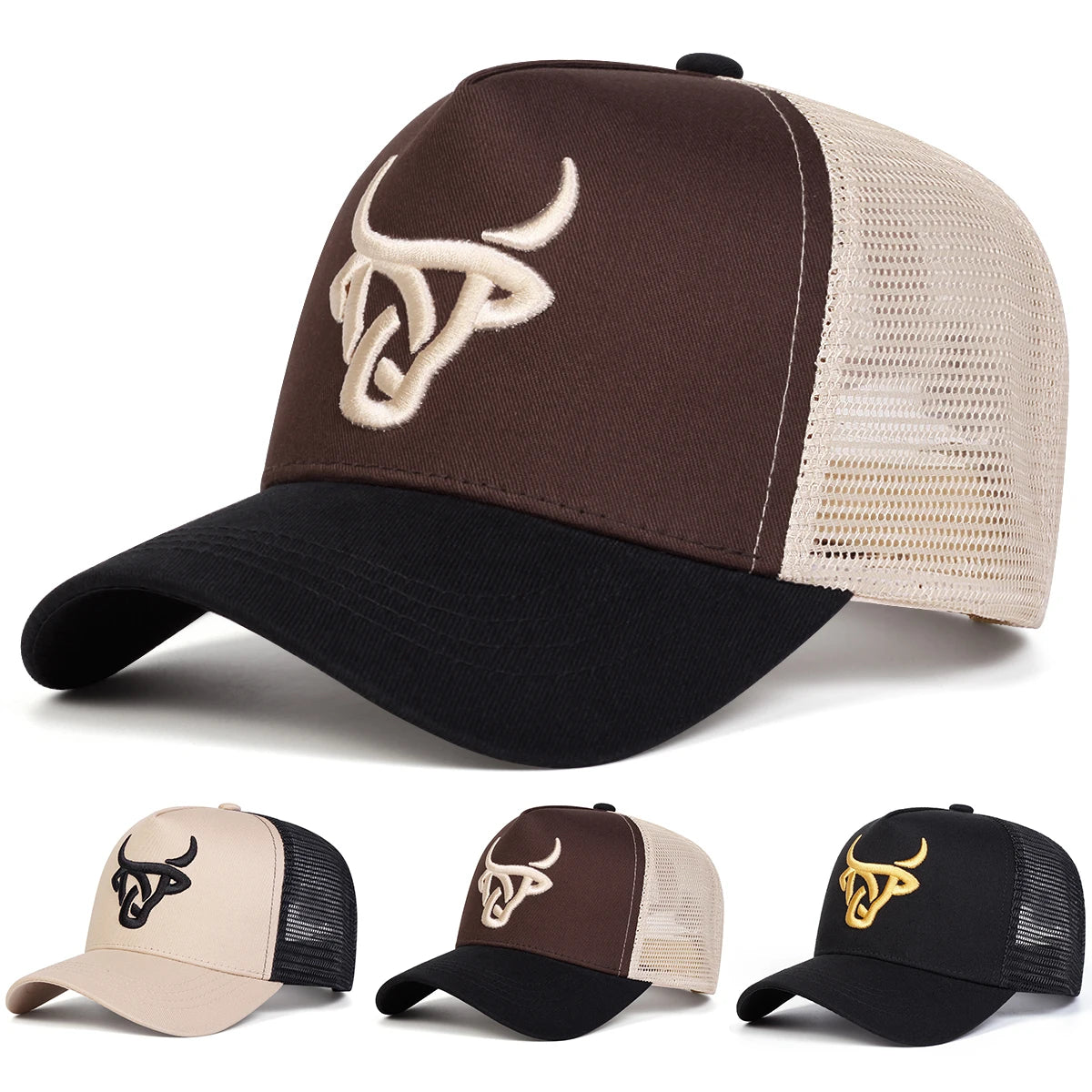Casquettes de baseball unisexes à broderie « tête de bœuf », pour le printemps et l’été, pour l’extérieur, ajustables, décontractées, casquettes « dad hat », casquettes anti-UV