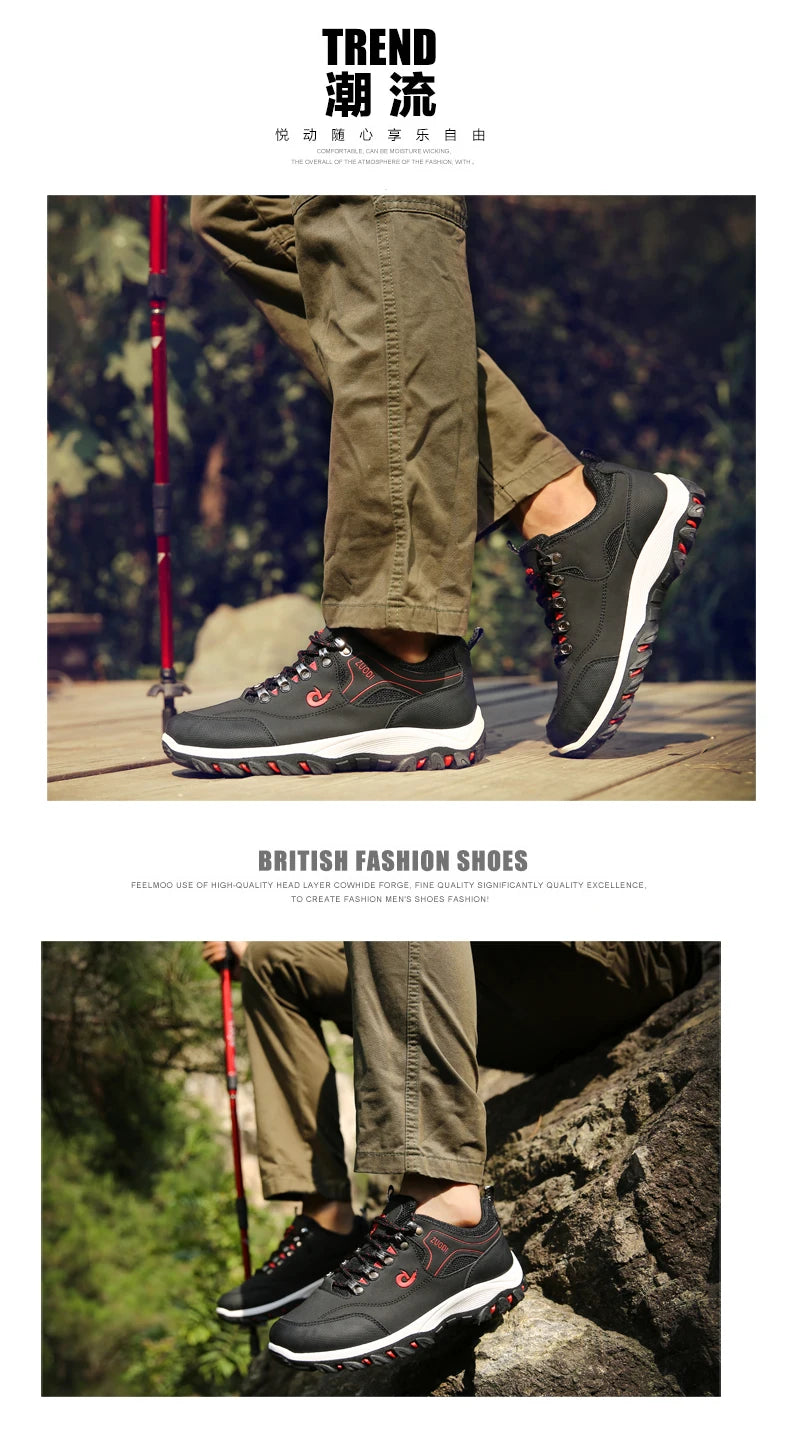Autumn And Winter Models, Men's Waterproof Hiking Shoes, Outdoor PU Leather Sports Shoes, Wear-Resistant,  Walking, Tactical