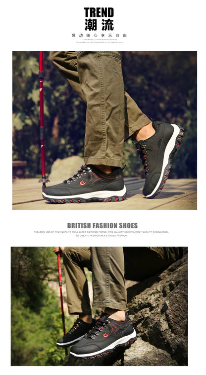 Autumn And Winter Models, Men's Waterproof Hiking Shoes, Outdoor PU Leather Sports Shoes, Wear-Resistant,  Walking, Tactical