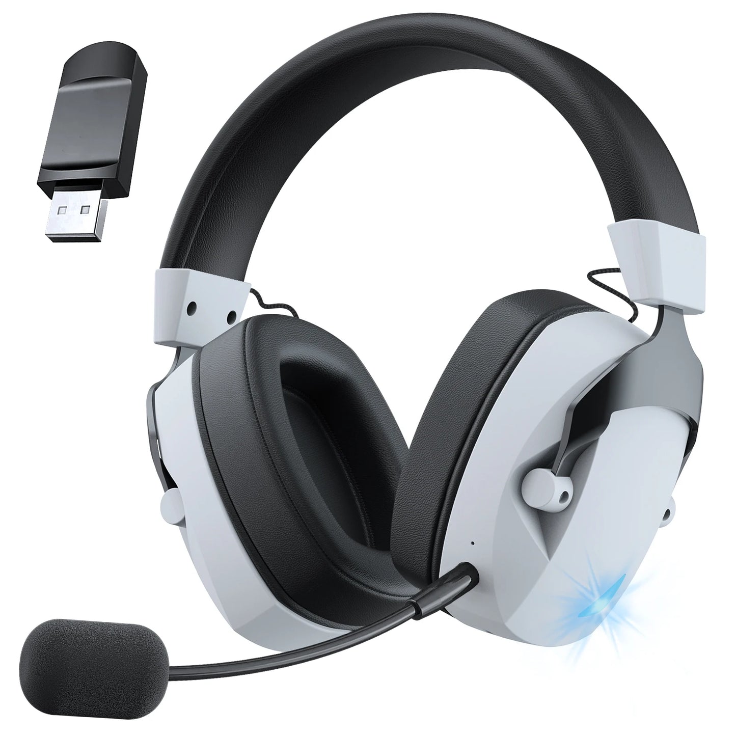 Auscultadores Gaming Sem Fios Acinaci 2.4GHz para PS5 PS4 PC Switch – Auscultadores Gaming Bluetooth com Microfone, Graves Profundos e Almofadas em Espuma Viscoelástica