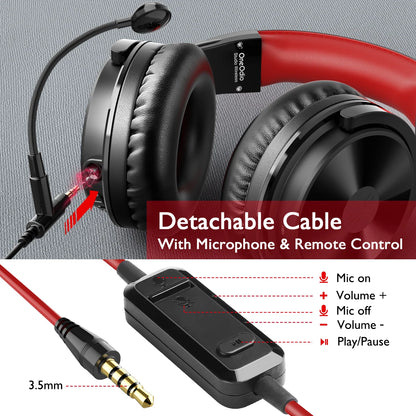 OneOdio 110H Wireless Bluetooth 5.2 Gaming Headset – 110H Battery Life, Deep Bass Over-Ear Headphones with Microphone, Wired & Wireless 2-in-1 PC PS4 Headset