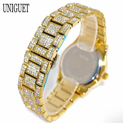 Hot Fashion Luxury Brand UNIGUET Womens Watch Elegant Pink Diamond Small Dial BlingBling Quartz Ladies Mini Iced Wristwatch Gift