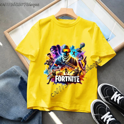 T-shirt infantil de verão Fortnite Bottle Royale — T-shirt de aniversário e festa para menino, manga curta em algodão