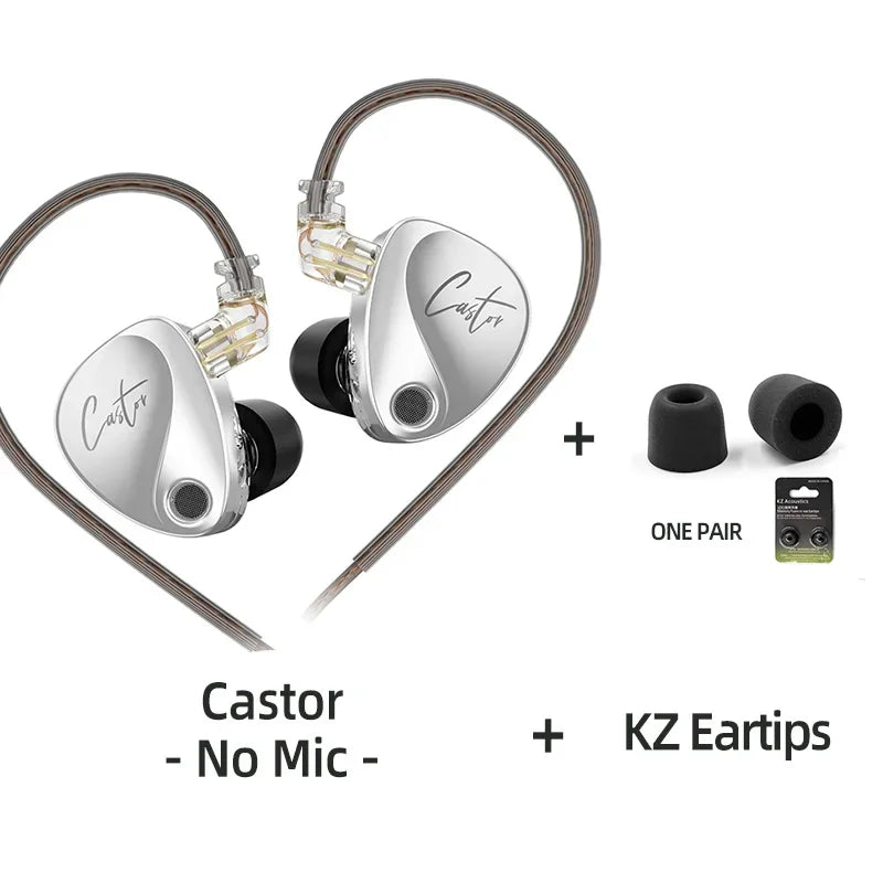 KZ Castor Wired Earbuds HiFi Bass Earphones with Dual Dynamic Drivers, Tunable Balanced Armature In-Ear Headphones, High Resolution Audio Earbuds
