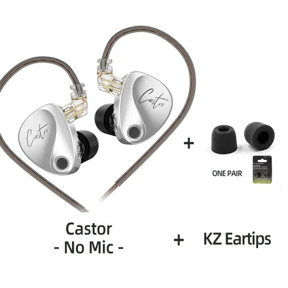 KZ Castor Wired Earbuds HiFi Bass Earphones with Dual Dynamic Drivers, Tunable Balanced Armature In-Ear Headphones, High Resolution Audio Earbuds