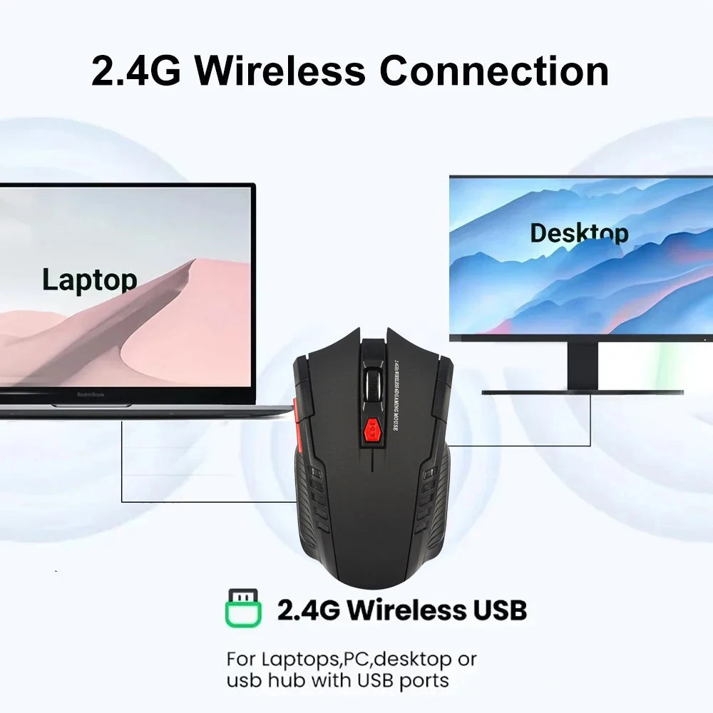 Mini rato sem fios 2.4G com recetor USB, 1600DPI, rato ótico sem fios profissional, scroll direito USB para portátil e PC gamer