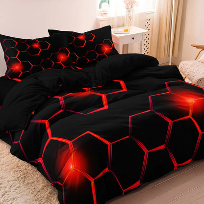 3pcs Geometric 3D Hexagonal Honeycomb Pattern Duvet Cover Set, Digital Print Colorful Polyester Bedding with Zipper Closure