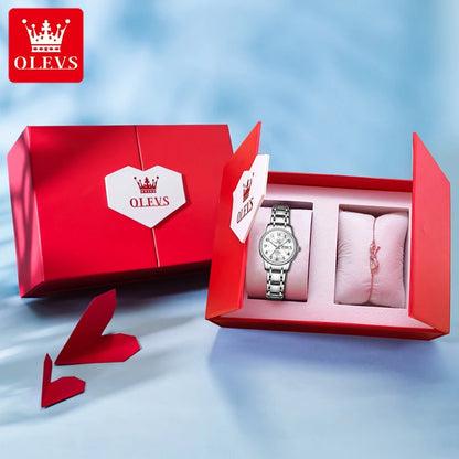 OLEVS 2891 Luxury Brand Fashion Women's Watches Waterproof Luminous Quartz Watch Dual Calendar Stainless Steel Strap Wristwatch