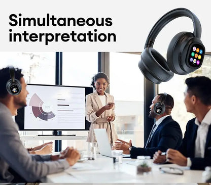 Auscultadores Bluetooth sem fios com ecrã tátil LCD AI – Headset gaming com cancelamento de ruído ANC, graves profundos e microfone HD