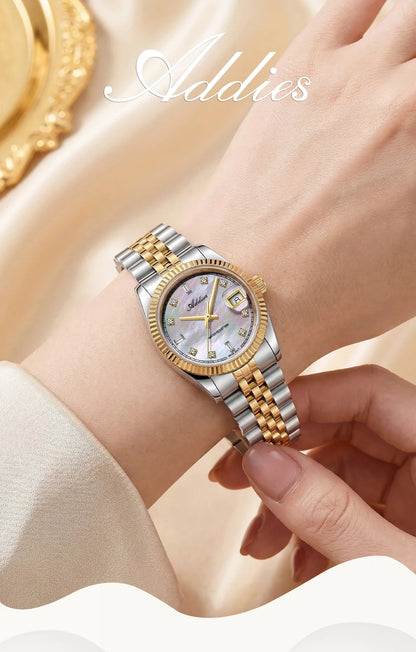 ADDIES New Luxury Women's Watches 28mm Sapphire Glass 50m Waterproof 316L Stainless Steel Business Quartz Wristwatch For Woman
