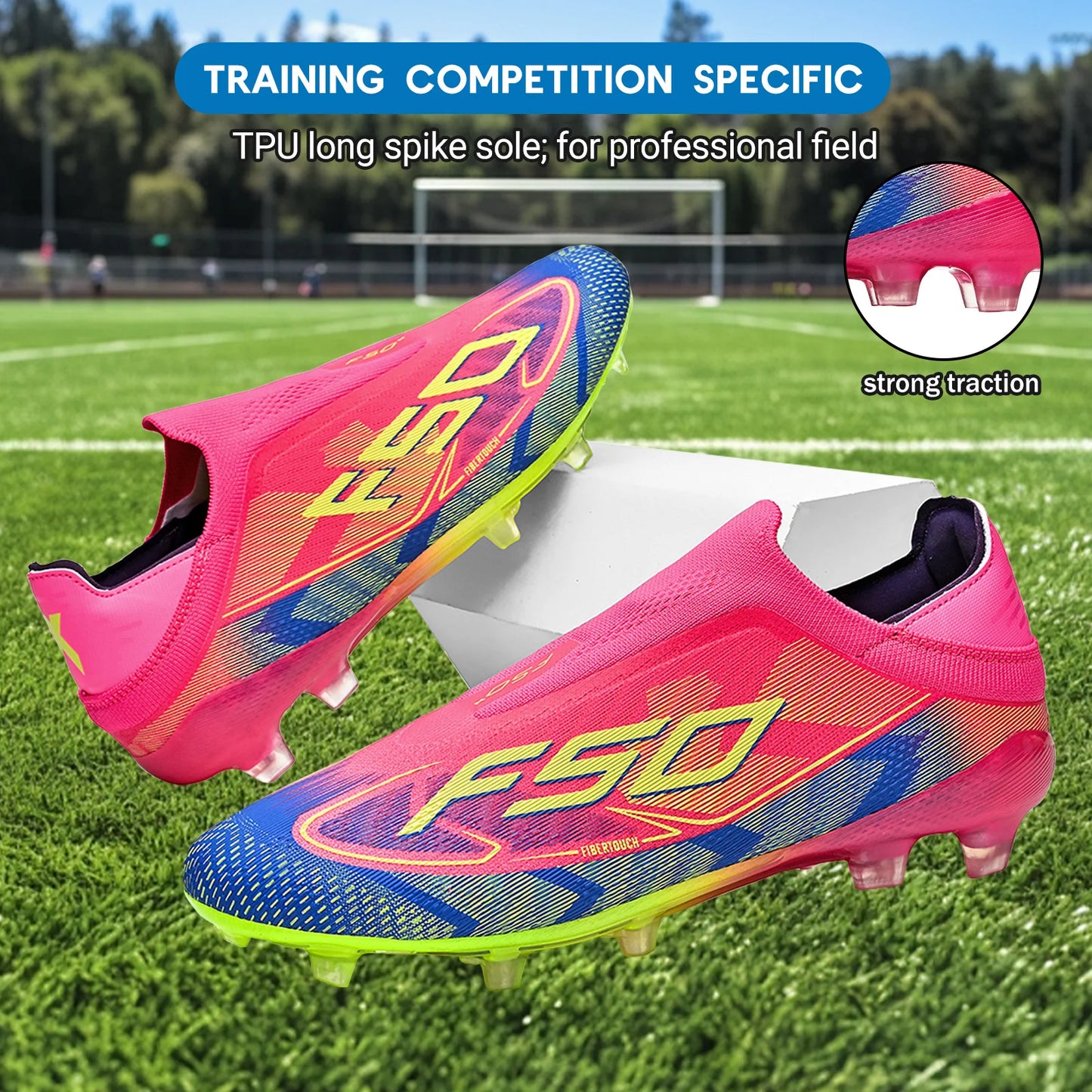 Anti-slip AG/FG Soccer Boots，TPU Shock Absorption Sole，Durable PU Fabric Upper，Teenager Boys Girls Professional Field Sneakers