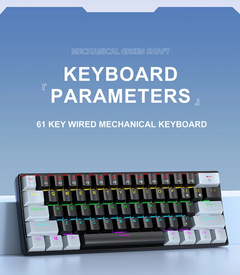 61 Keys Mechanical Keyboard Wired, APAYADO K61 RGB 60% Portable Mini Keyboard Black, White, Red/Blue Switch for Gaming