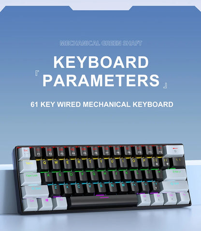 61 Keys Mechanical Keyboard Wired, APAYADO K61 RGB 60% Portable Mini Keyboard Black, White, Red/Blue Switch for Gaming