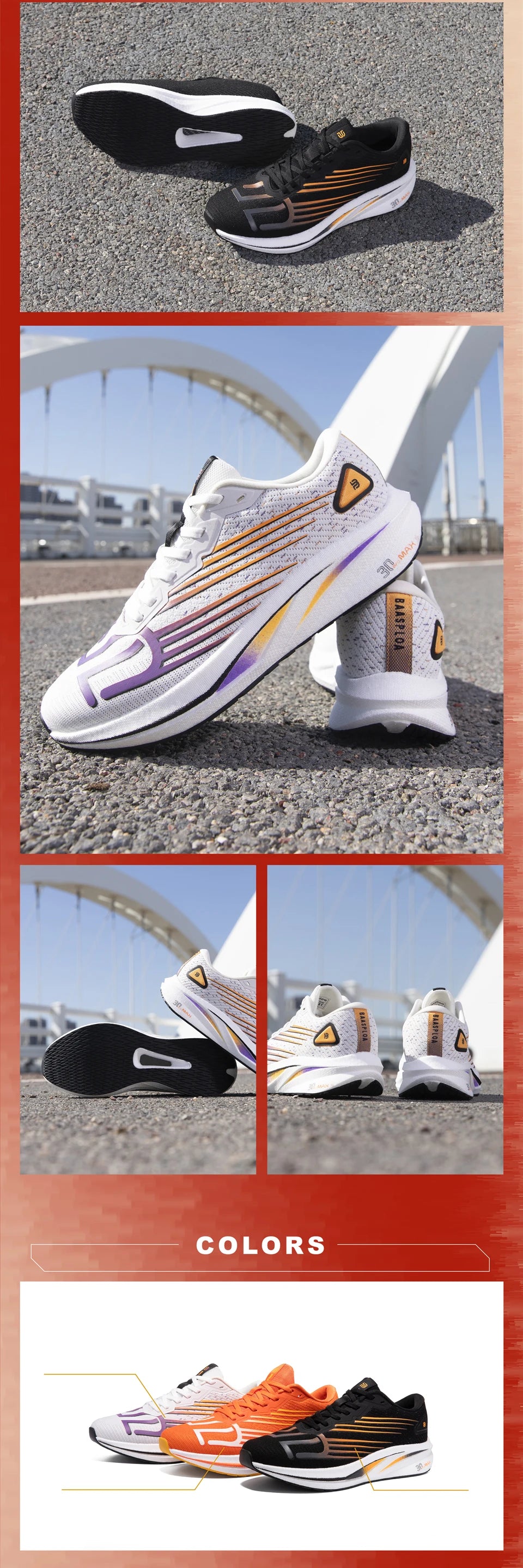 Zapatillas profesionales de running Baasploa para hombre, ligeras y transpirables, zapatillas deportivas de jogging para mujer con placa de carbono y suela antideslizante