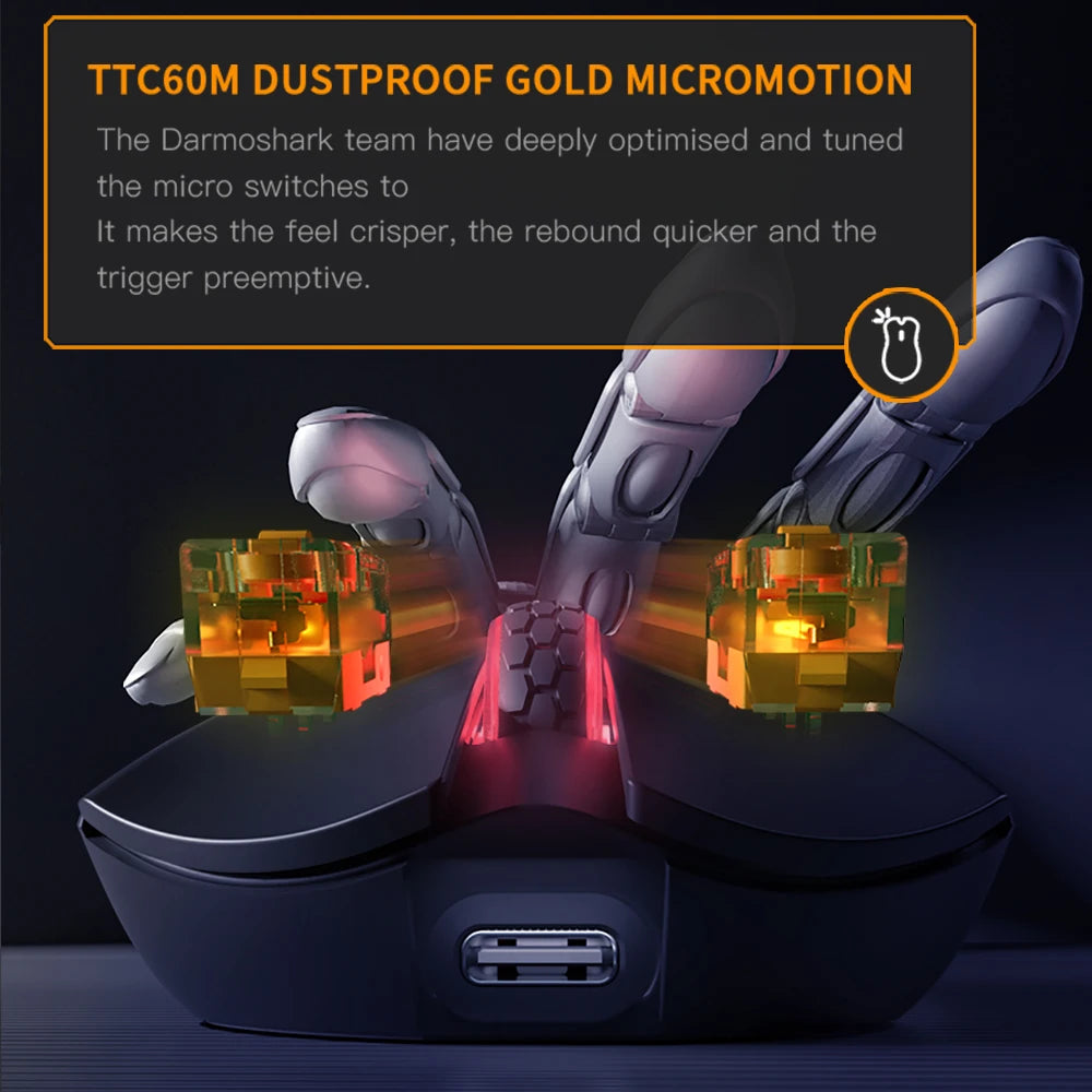 Darmoshark M3Pro Gaming-Maus 2.4G BT kabellos Tri-Mode PAW3395 Sensor N52840 26000DPI für große Hände mit Makro-Treiber – Maus für Gaming