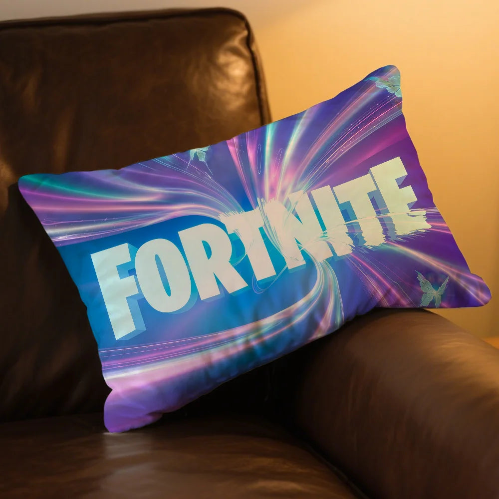 Capa de almofada retangular com logótipo do jogo F-FORTNITE — fronha estampada para cabeceira, sofá, quarto e decoração de casa