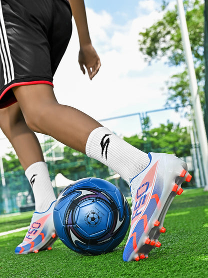 AG/FG Football Boots Kids Youth Teenagers PU+Fabric Upper TPU Sole Non-Slip Firm Ground Training