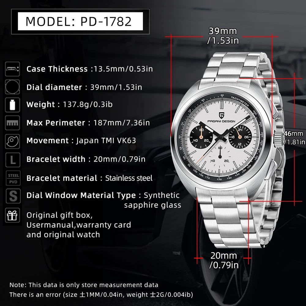 PAGANI DESIGN 2026 NEW Turtle Back Chronograph 1782 fashion quartz wristwatch for Man Luminous Waterproof Watch Reloj hombre
