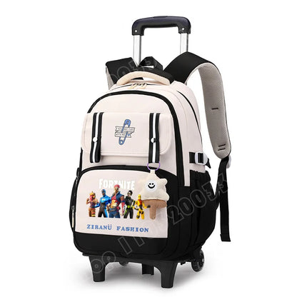 Mochila Escolar com Rodas Fortnite, Grande Capacidade, Impermeável, Leve e Minimalista, para Portátil, Escola e Viagens Casuais