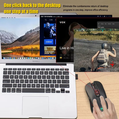 Mouse wireless ricaricabile USB per destrorsi con Type-C per laptop e computer, clic silenzioso, retroilluminazione gaming, 3600cpi