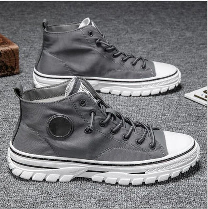 Men's Canvas Shoes Male High Top Casual Breathable Sports Shoes Gray Skateboarding Vulcanized Shoes Comfort Sneakers 2025 New