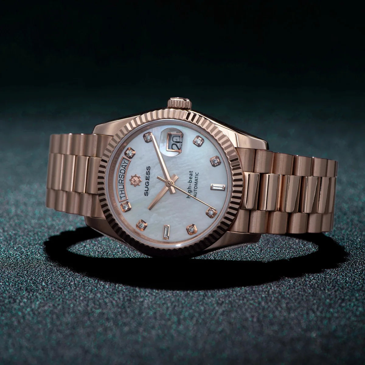 Sugess Watch of Men 36mm Date Automatic Retro Mechanical Wristwatches Sapphire Crystal RoseGold Dandong SL3034 Movement Day New