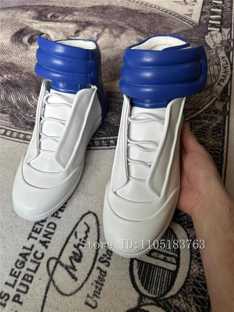 Men Mixed Color Real Leather Ankle Boots Fashion Design Lace Up High Top Sport Shoes Male Casual Flat Sneakers