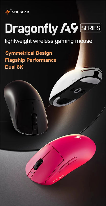 ATK Dragonfly A9 Ultra Wireless Gaming Mouse PAW3950, Tri-Mode 8K Gaming Mouse, Ultra-Lightweight Ergonomic Esports Mouse for FPS Gaming