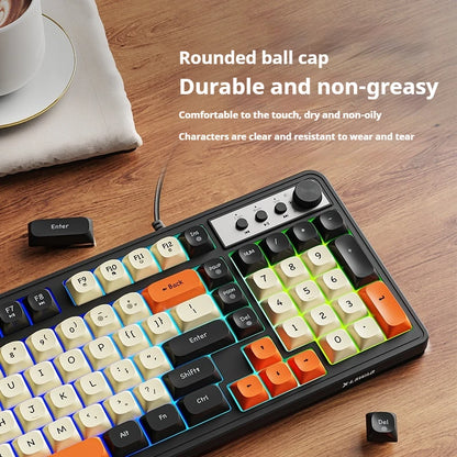 EWEADN G98 Gaming Office Keyboard, film with rainbow Backlit USB Wired Computer External Quiet, Digital area, Digh appearance