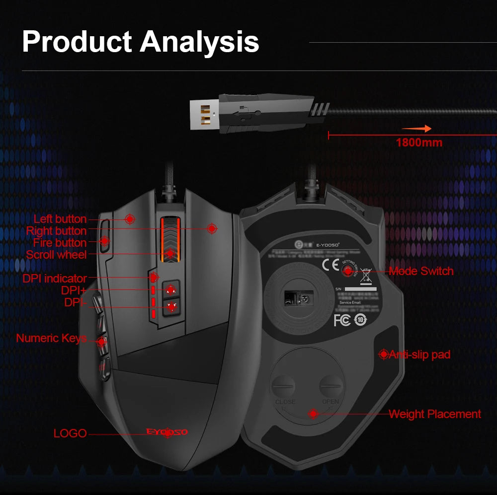 E-YOOSO X-39 USB Wired RGB Gaming Mouse, 24000 DPI Programmable Gaming Mouse with 19 Buttons, Optical Gaming Mouse for PC & Laptop