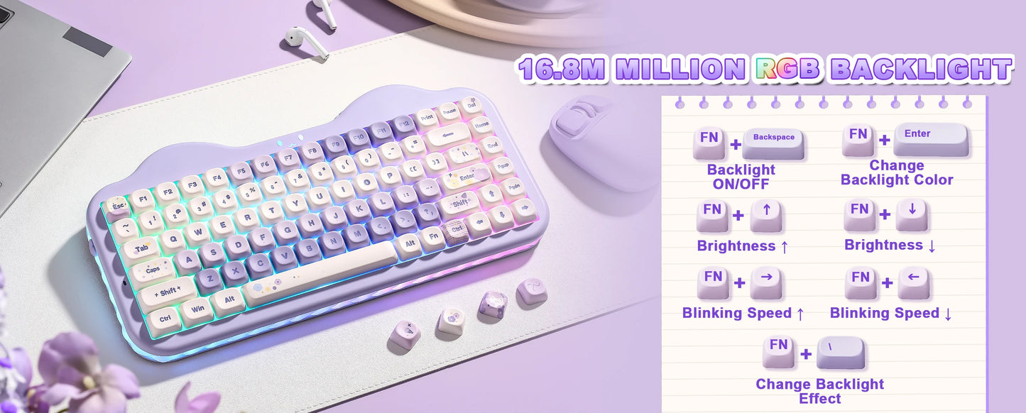 Teclado mecânico sem fios YUNZII C75, 75% cremoso com Hot Swap e RGB personalizável, design Gasket Cute Cake, para Win/Mac/Gaming