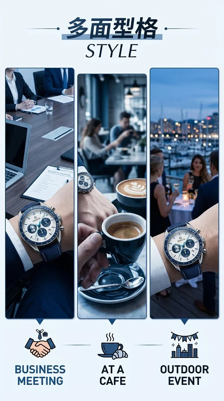 OMAYS Men's Luxury Sport Watch, 50th Anniversary Edition, Blue Nylon Band, Chronograph Quartz Wristwatch