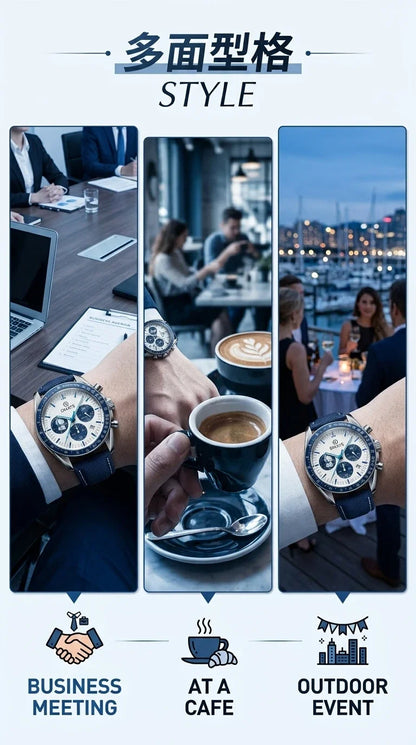 OMAYS Men's Luxury Sport Watch, 50th Anniversary Edition, Blue Nylon Band, Chronograph Quartz Wristwatch