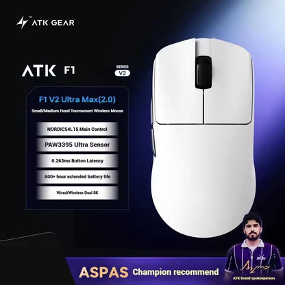 ATK Blazing Sky F1 V2 Ultra Max Wireless Gaming Mouse, Dual-Mode 8K PAW3950 Ultra Lightweight Ergonomic Gaming Mouse