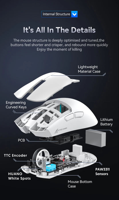 ATTACK SHARK X11 Tri-Mode leichte Gaming-Maus mit PAW3311, 22000DPI, 400IPS, 40G, 59g, magnetischem Schnellladen, RGB-Hintergrundbeleuchtung