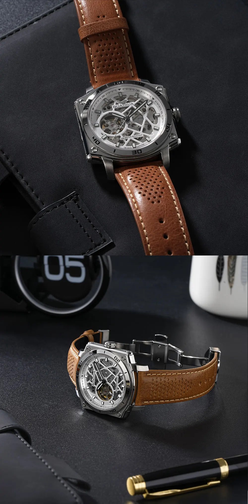 BORIAGE(BOAIJIUA) Men's Fully Automatic Mechanical Watch Original Design Cut out 50m Water Resistant Luminous Wristwatch