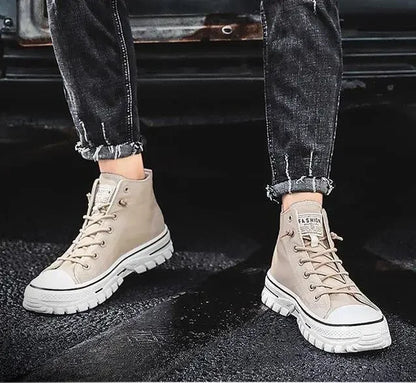 Men's Canvas Shoes Male High Top Casual Breathable Sports Shoes Gray Skateboarding Vulcanized Shoes Comfort Sneakers 2025 New