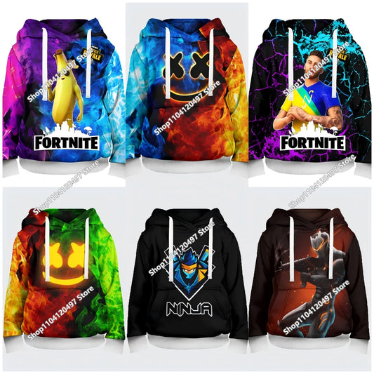 2025 Novo hoodie unissexo Fortnite com impressão 3D, casaco casual, acessório gaming para cosplay, roupa infantil, presentes