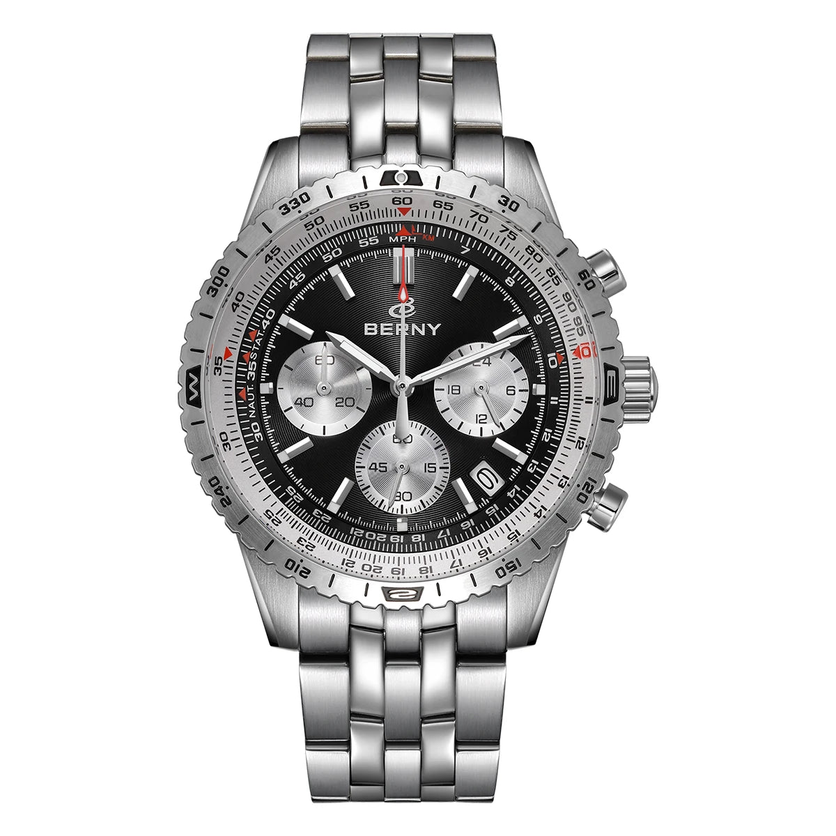 BERNY Aviation Men's Watches Quartz Chronograph Watch Date Sapphire Super Luminous Luxury Brand Dress Man Wristwatch