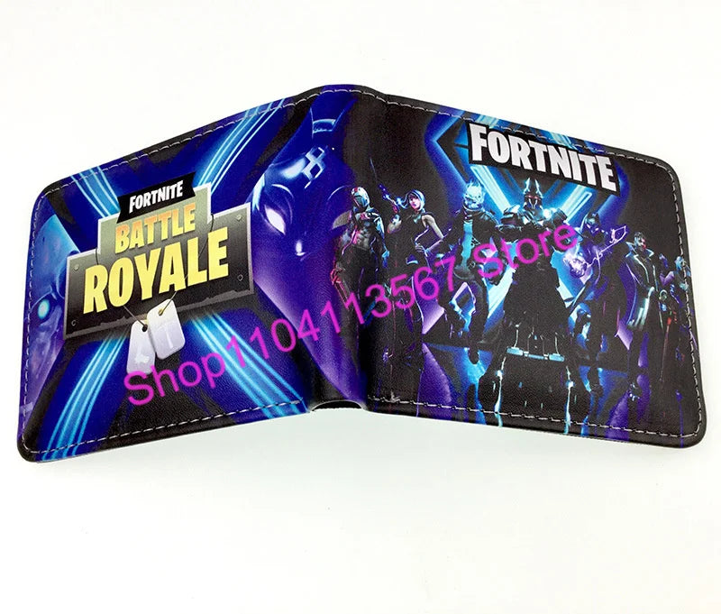 Carteira Fortnite com Figuras de Anime Victory Royale em Couro PU, Porta-Moedas, Clutch de Dinheiro com Alça de Pulso e Porta-Cartões