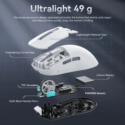 Attack Shark X3/X3 Pro Wireless Gaming Mouse, 26K DPI PixArt PAW3395, Tri-Mode Bluetooth 5.2/2.4G/Wired, 49g Ultralight Gaming Mouse for PC
