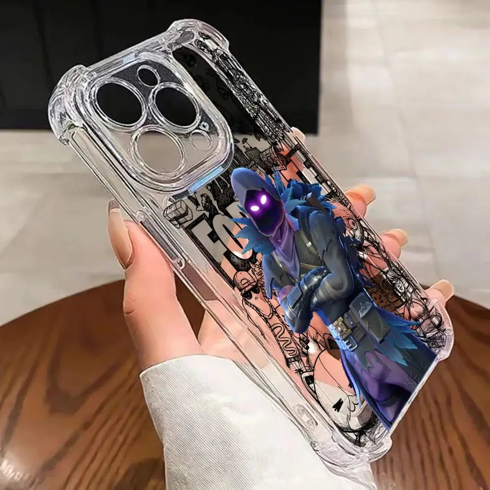 Capa de Telemóvel Fortnite para iPhone 17 16e 16 15 14 13 12 11 Mini Air Pro Max X XR XSMax 7 8 Plus, Transparente e Antiqueda