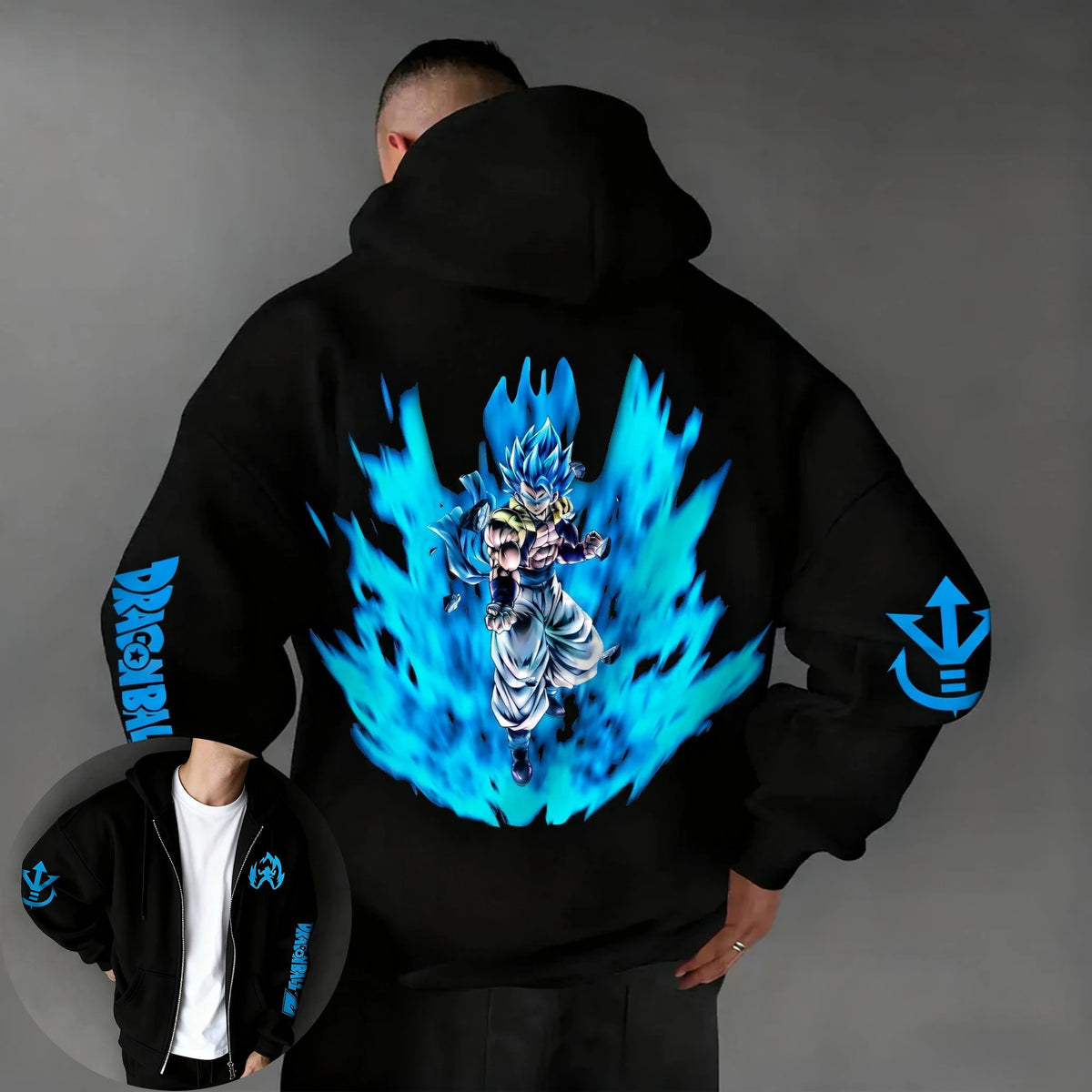 Sweat à capuche zippé polyvalent Dragon Ball Anime Y2K pour homme, automne/hiver, nouveau modèle Gogeta imprimé, style américain décontracté et ample, haut assorti parent-enfant