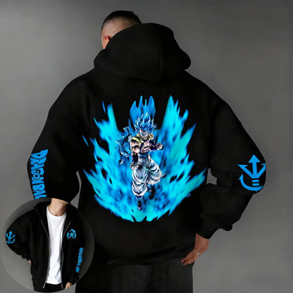 Sweat à capuche zippé polyvalent Dragon Ball Anime Y2K pour homme, automne/hiver, nouveau modèle Gogeta imprimé, style américain décontracté et ample, haut assorti parent-enfant