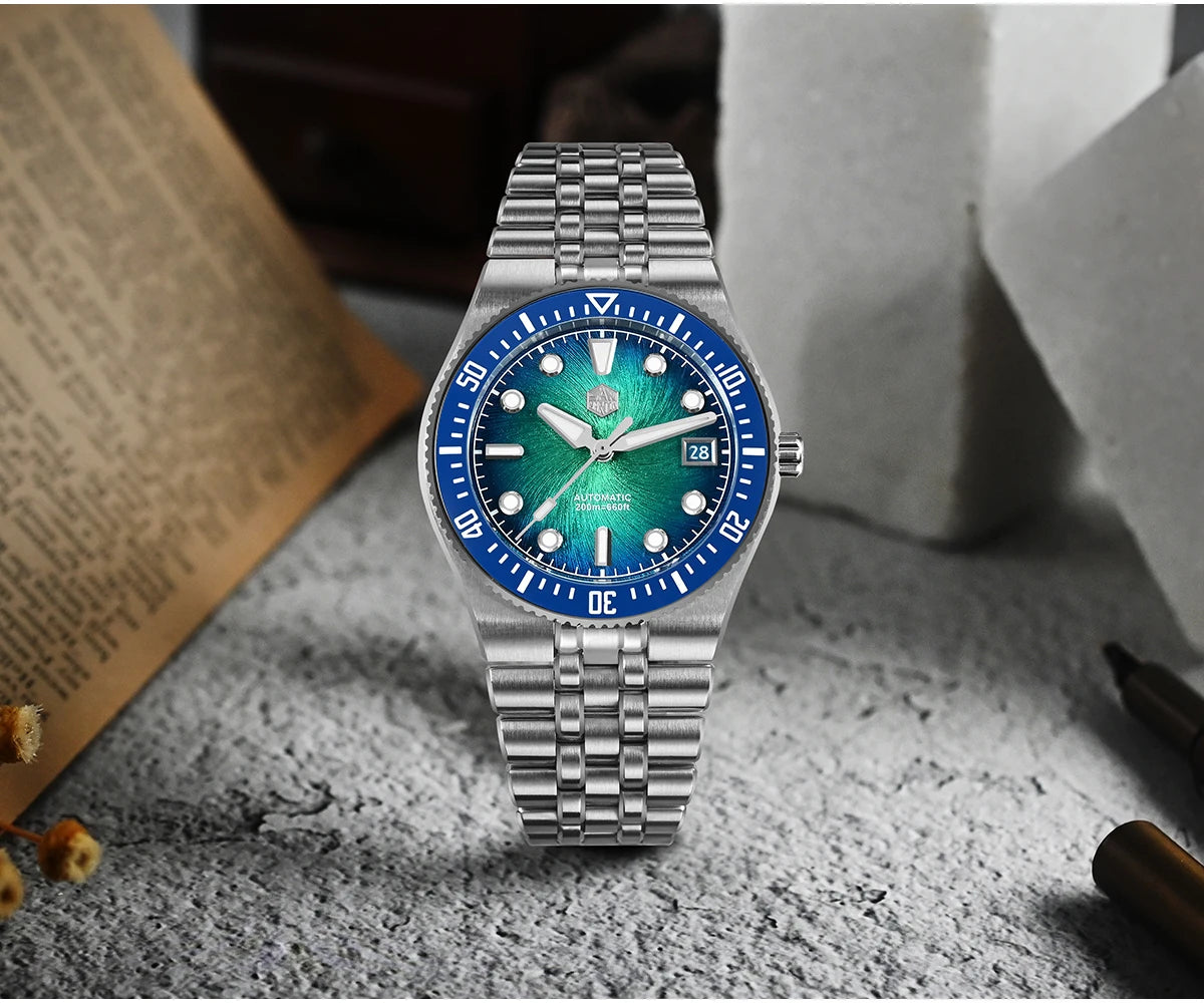 San Martin 40mm Enamel Spiral Dial Integrated Bracelet Men Diver Watch Miyota 9015 Automatic Mechanical Waterproof 200m SN0148